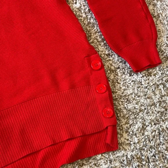 Vibrant Red Women's Sweater with Button Accents - Picture 5 of 12
